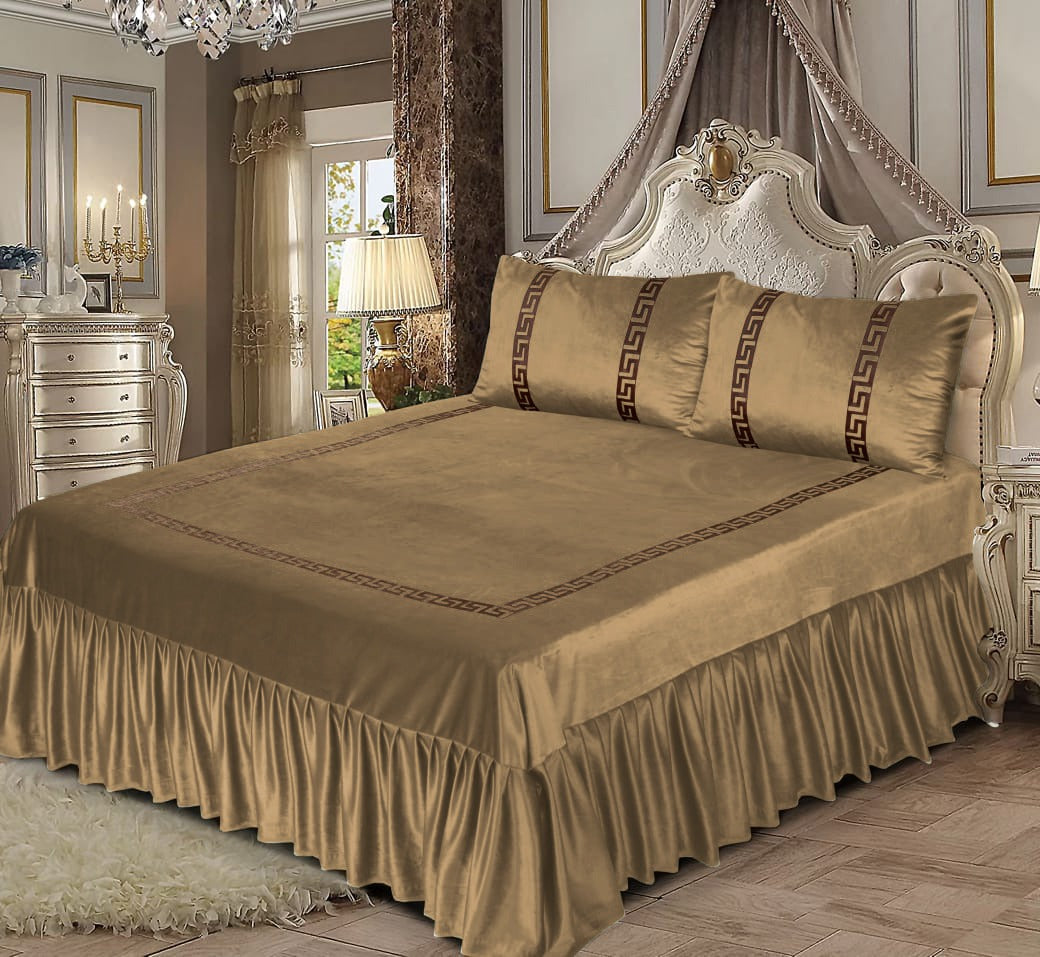 3PC Shine Velvet Applique Bridal Bedset -3