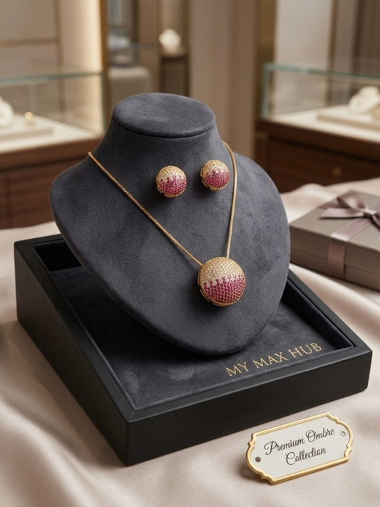 Luxurious Pink Ombre Crystal Pendant & Stud Earring Set - Fashion Hub by Noor Bilal - My Max Hub