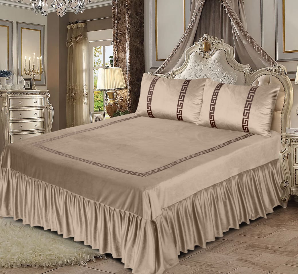3PC Shine Velvet Applique Bridal Bedset -11