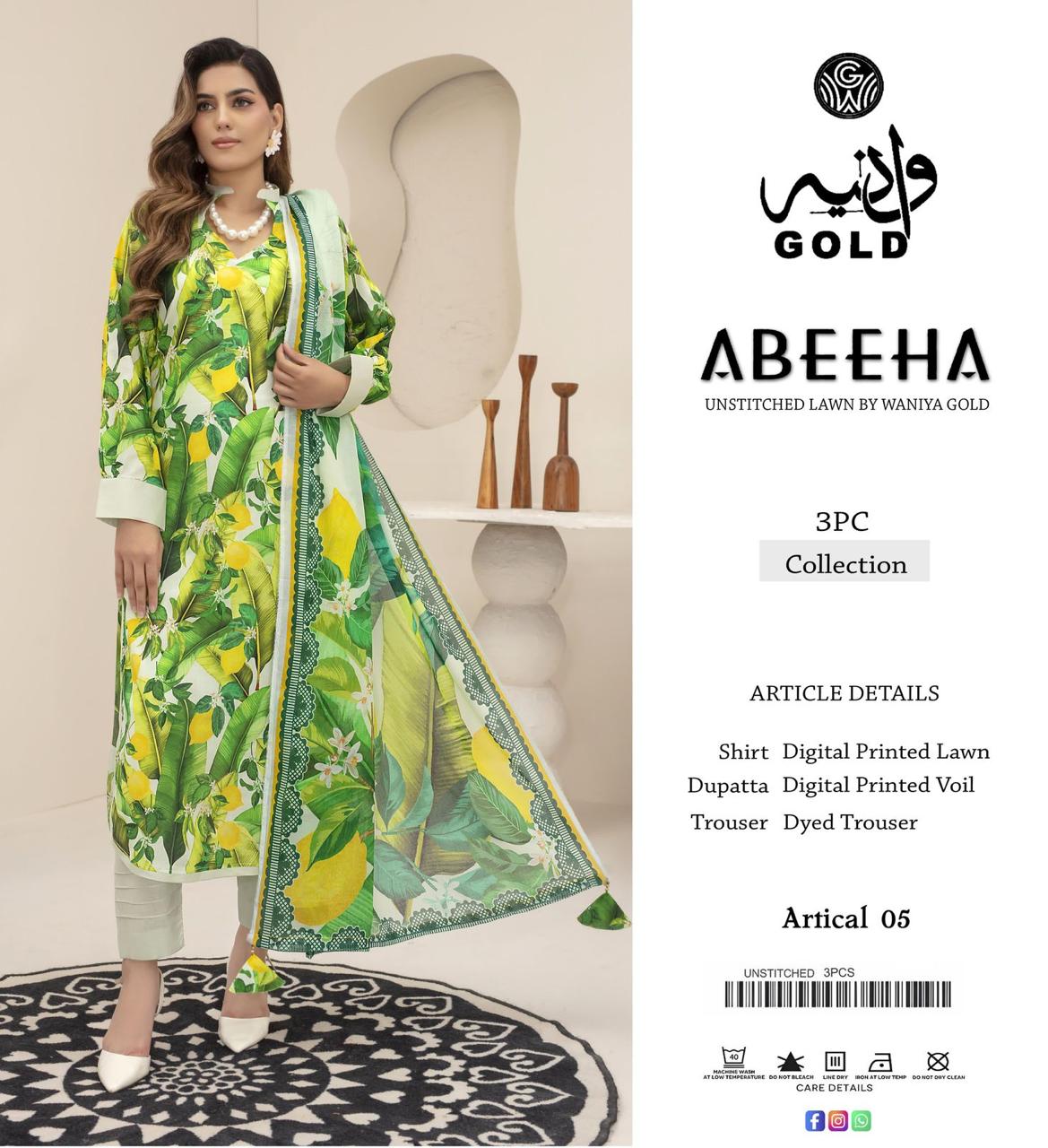 Original Waniya Gold Lawn 3 Peice