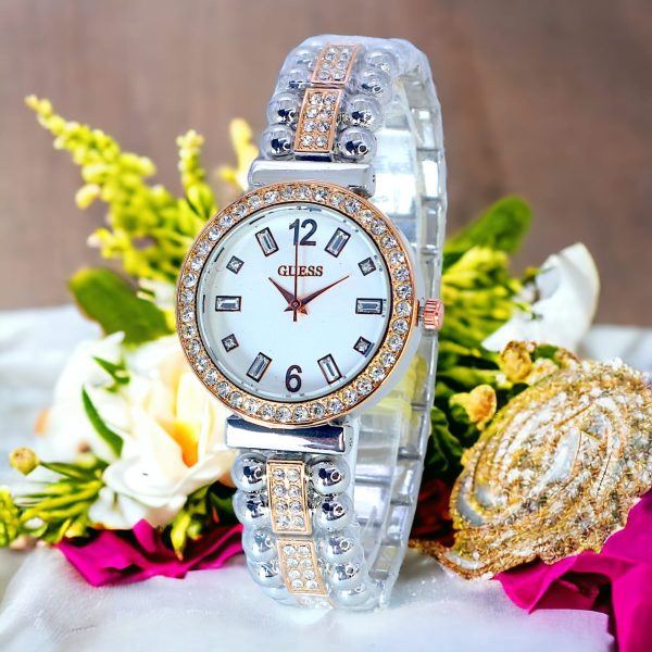 Women's Golden Chain Wrist Watch With Golden Dial