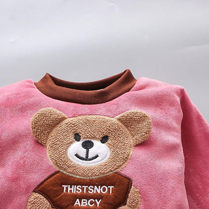 Children's Clothing 2024 New Korean Version Cartoon Plush Bear Three-Piece Set Autumn And Winter - 01