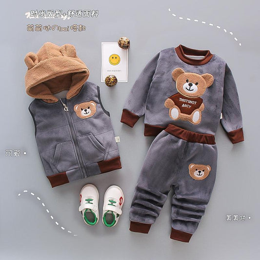 Children's Clothing 2024 New Korean Version Cartoon Plush Bear Three-Piece Set Autumn And Winter - 02