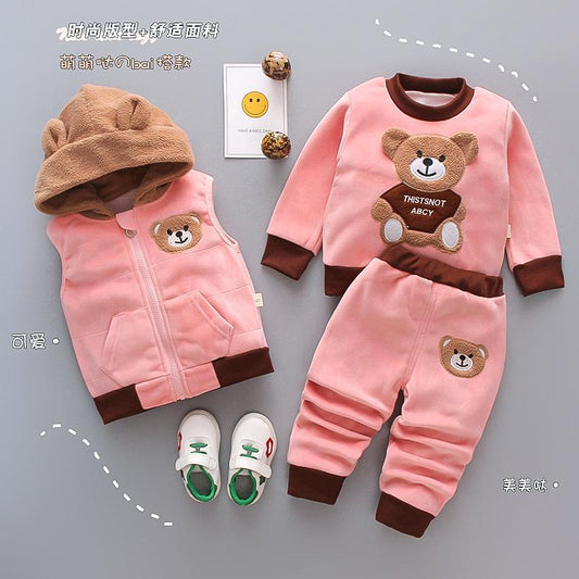 Children's Clothing 2024 New Korean Version Cartoon Plush Bear Three-Piece Set Autumn And Winter - 03