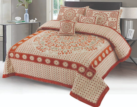 Orange Velvet jacquard Bedsheet—5 Pcs Set