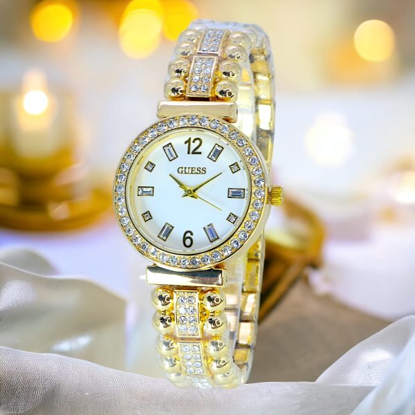 Women's Golden Chain Wrist Watch With Golden Dial