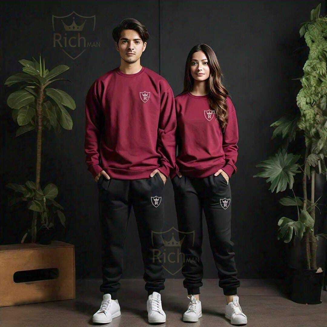 2 Pcs Unisex Fleece Plain Track Suit