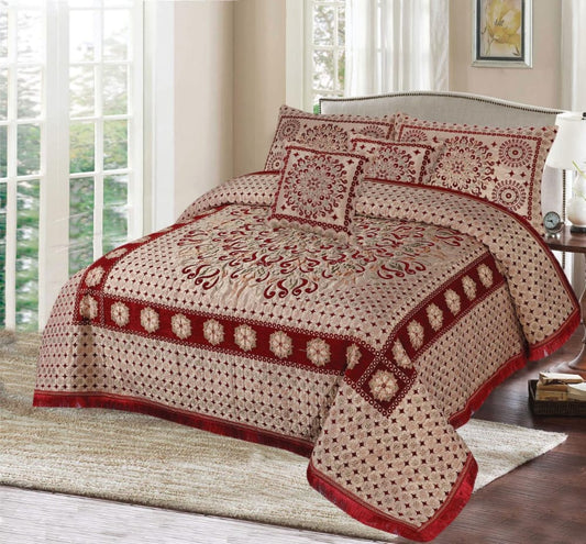 Red Velvet jacquard Bedsheet —5 Pcs Set