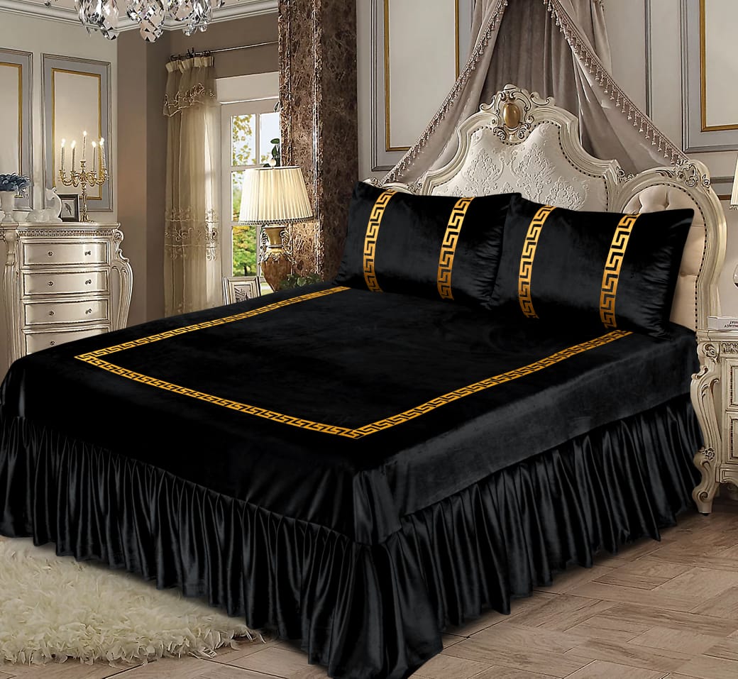 3PC Shine Velvet Applique Bridal Bedset -4