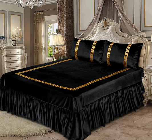 3PC Shine Velvet Applique Bridal Bedset -4