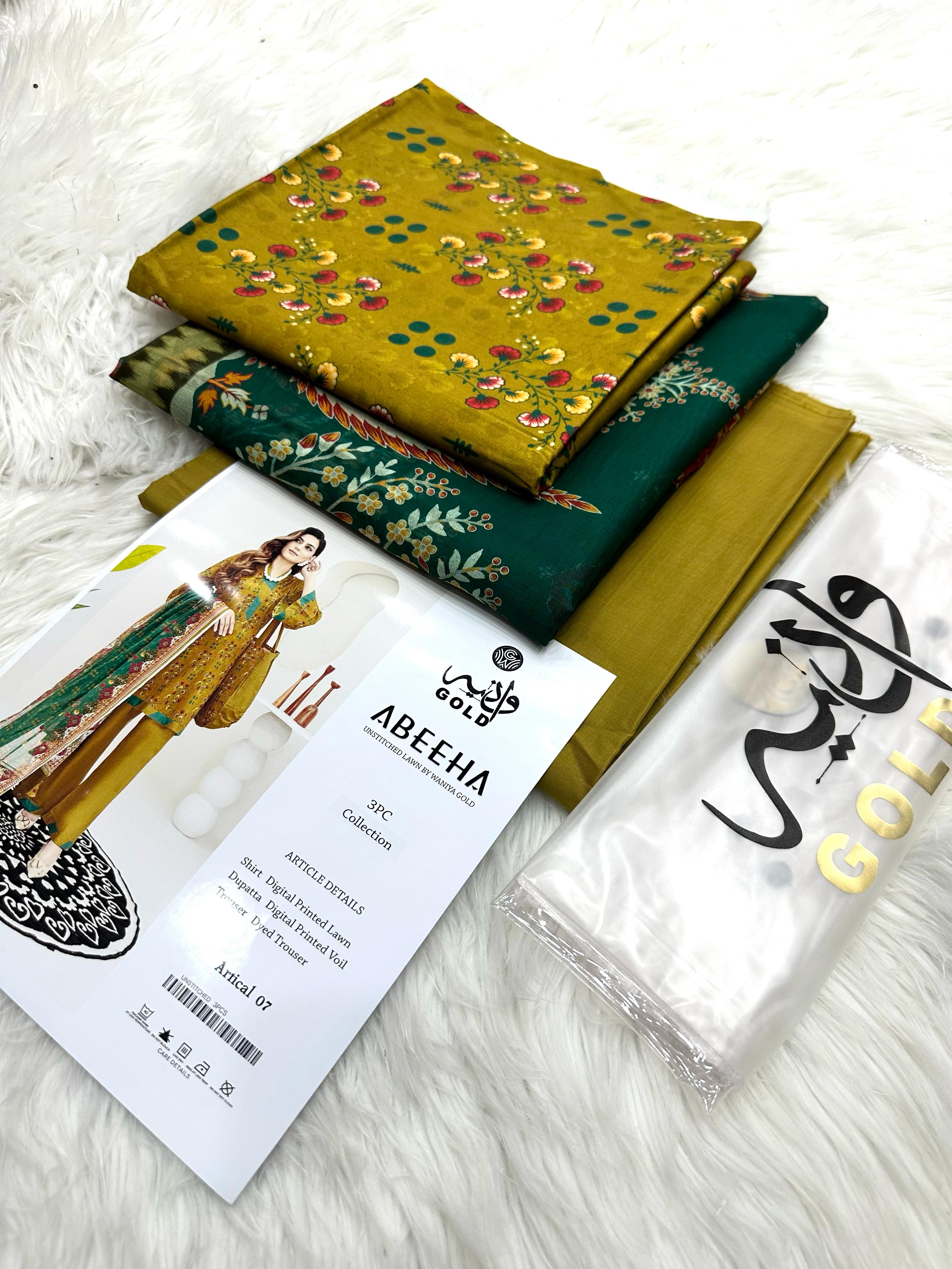 Original Waniya Gold Lawn 3 Peice