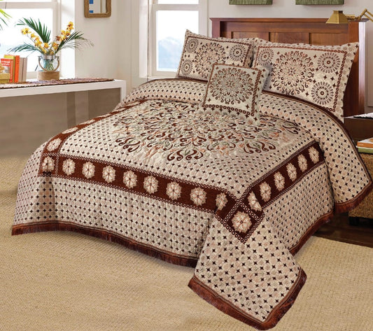 Brown Velvet jacquard Bedsheet —5 Pcs Set