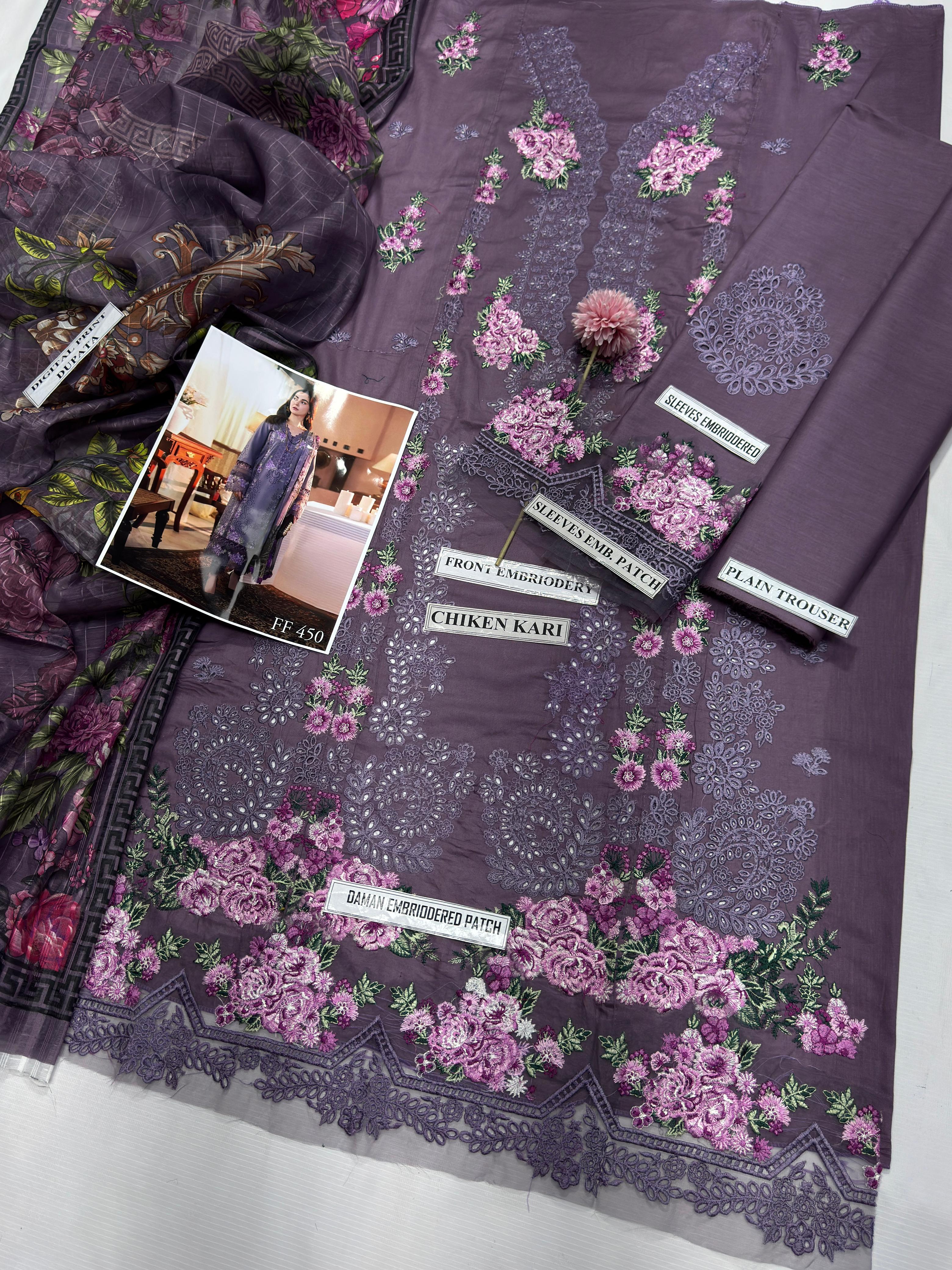 Chikenkari Embroidered -3Pcs Suit