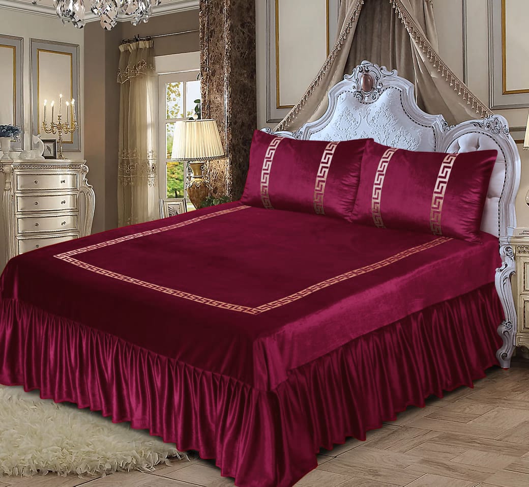 3PC Shine Velvet Applique Bridal Bedset -1