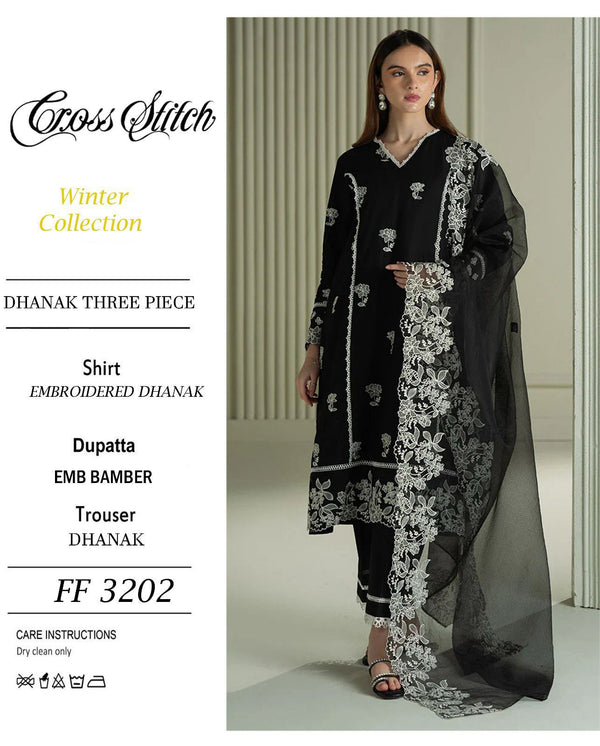 Cross stitch Dhanak Black Embroidery Suit