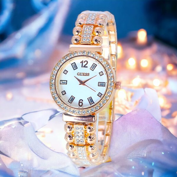 Women's Golden Chain Wrist Watch With Golden Dial