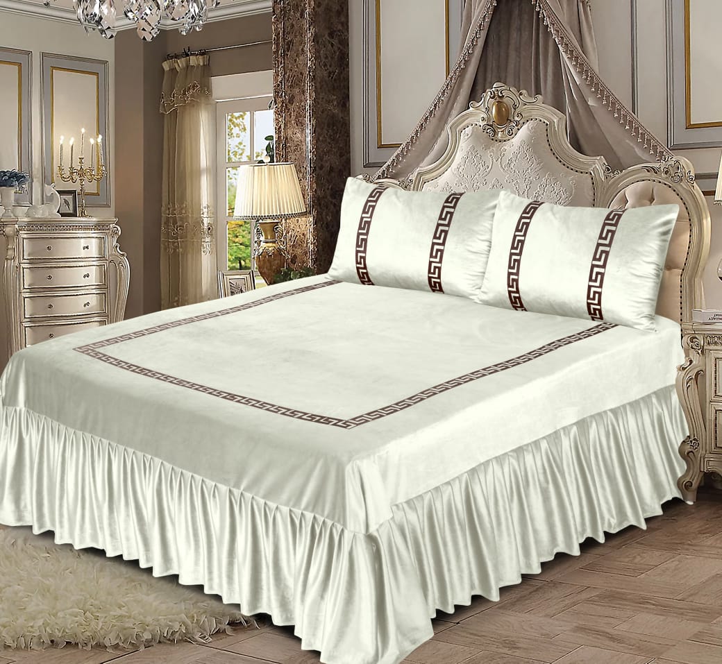 3PC Shine Velvet Applique Bridal Bedset -6