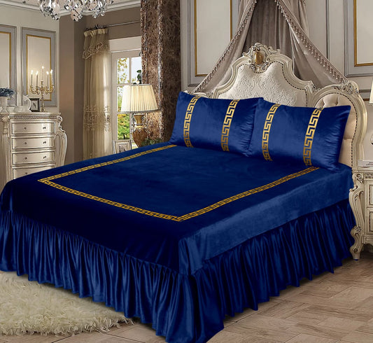 3PC Shine Velvet Applique Bridal Bedset -2