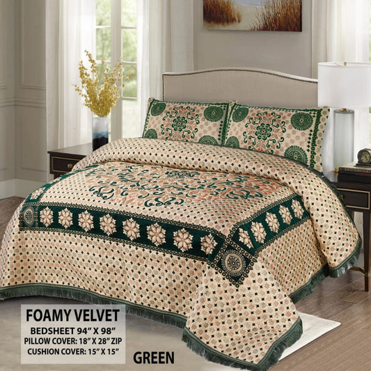 Green Velvet jacquard Bedsheet —5 Pcs Set