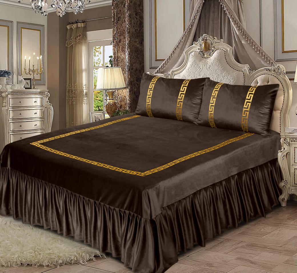 3PC Shine Velvet Applique Bridal Bedset -8