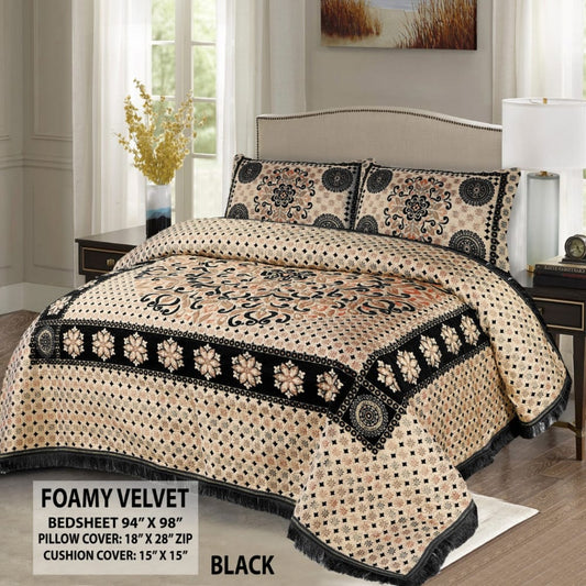 Black Velvet jacquard Bedsheet —5 Pcs Set
