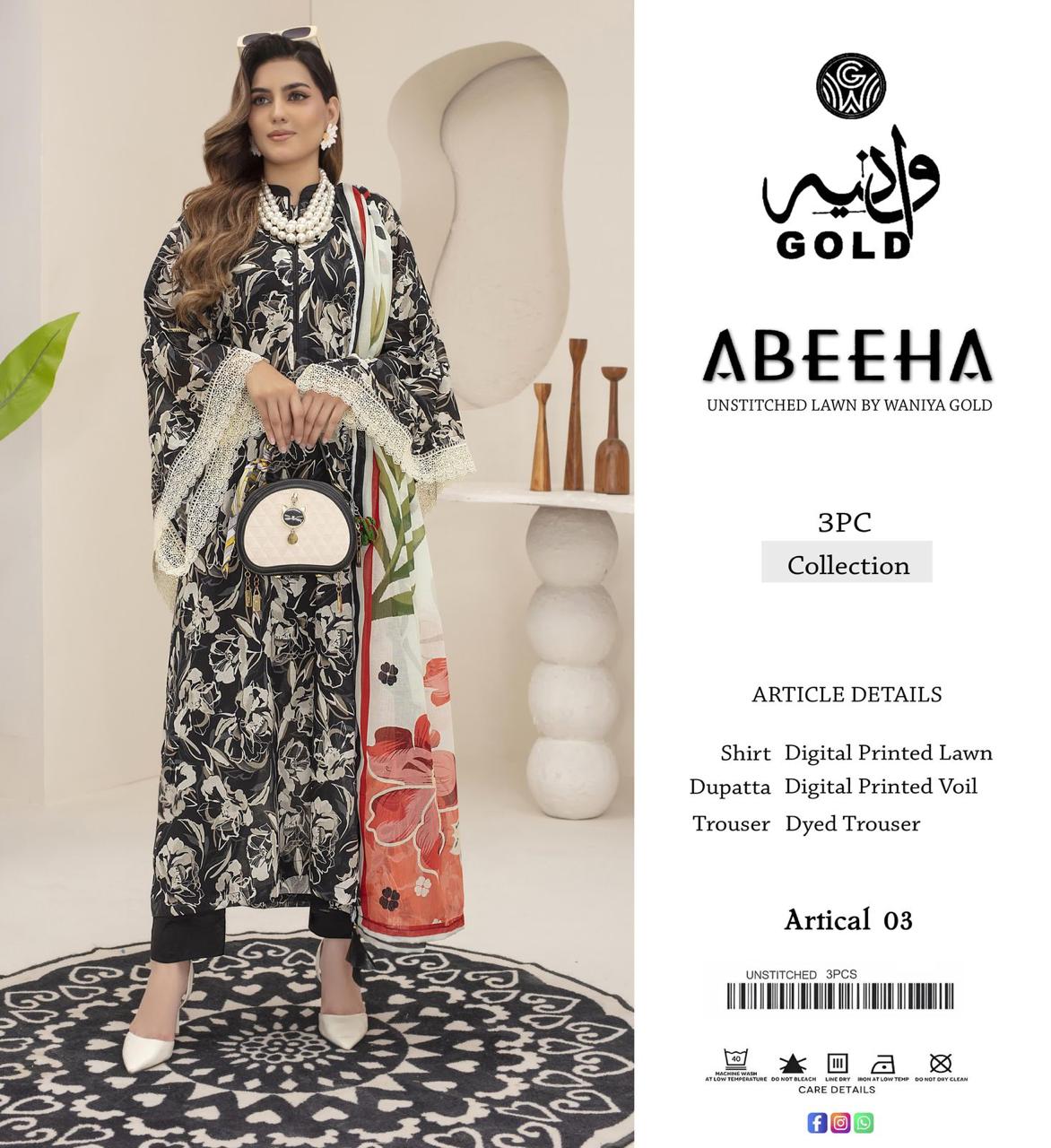 Original Waniya Gold Lawn 3 Peice