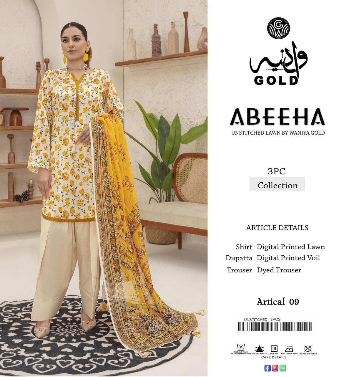 Original Waniya Gold Lawn 3 Peice