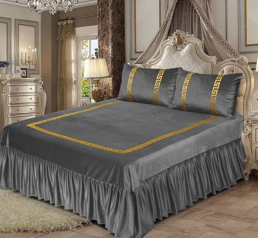 3PC Shine Velvet Applique Bridal Bedset -9
