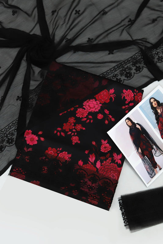 Red Black Lawn Suit 3Pc