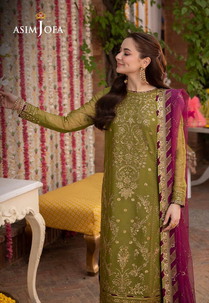 Olive Green Magenta Suit - ASIM JOFA