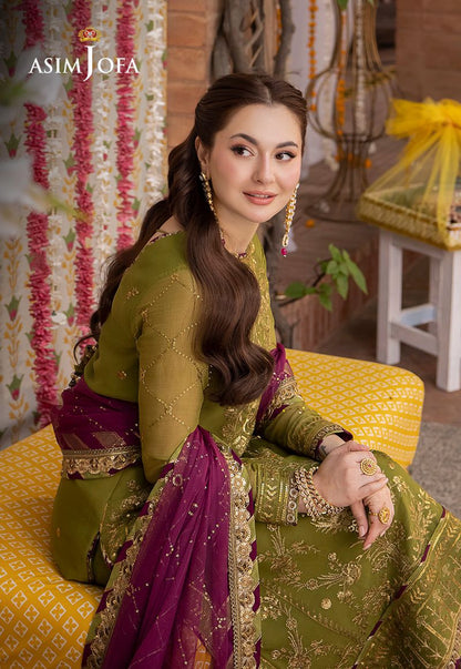 Olive Green Magenta Suit - ASIM JOFA