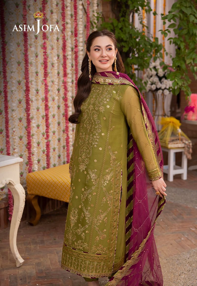 Olive Green Magenta Suit - ASIM JOFA