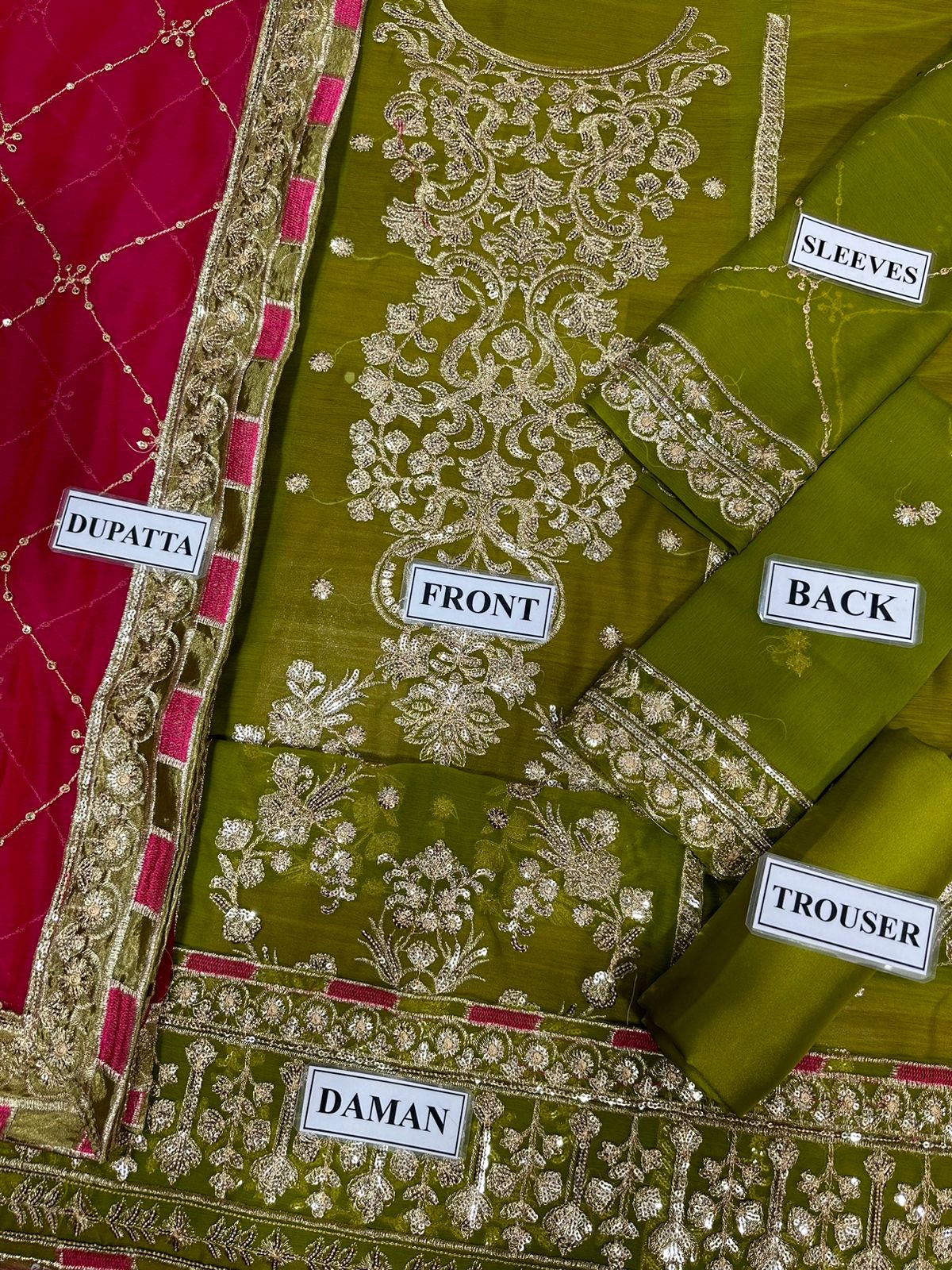 Olive Green Magenta Suit - ASIM JOFA