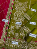 Olive Green Magenta Suit - ASIM JOFA