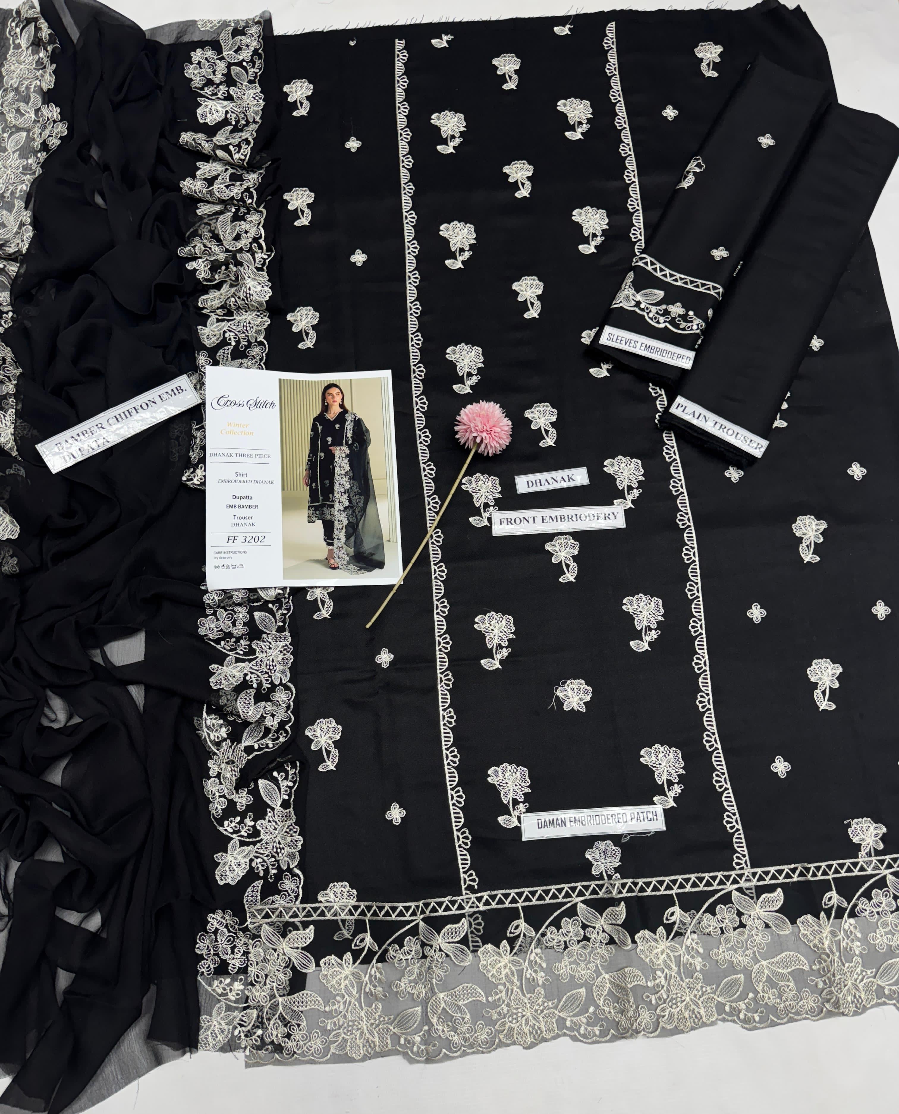 Cross stitch Dhanak Black Embroidery Suit