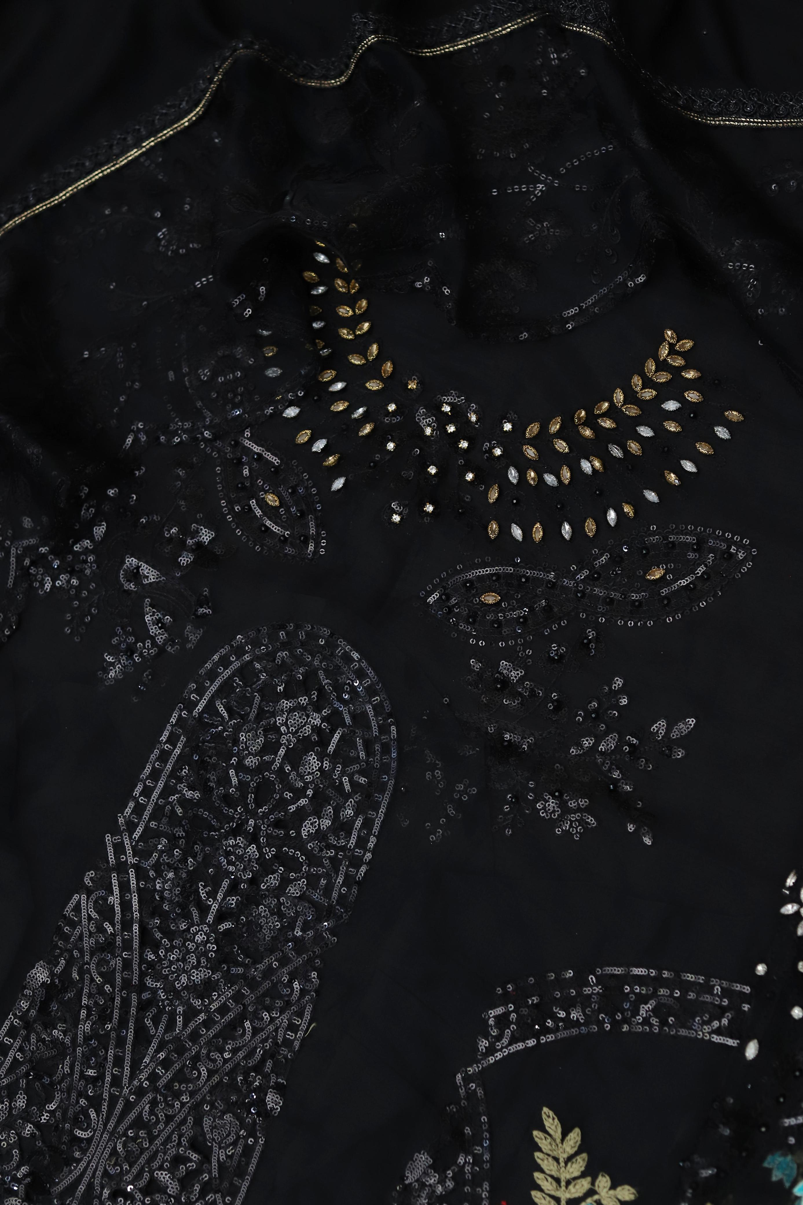 Baroque UNSTITCHED 3 PIECE Black Dress