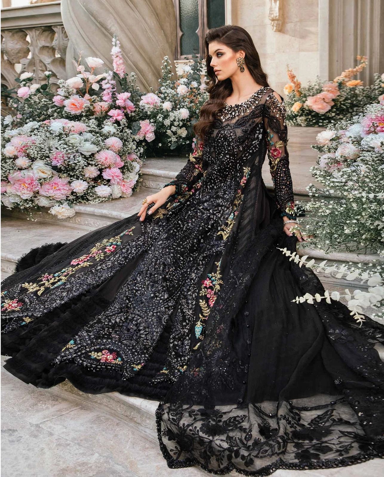 Baroque UNSTITCHED 3 PIECE Black Dress