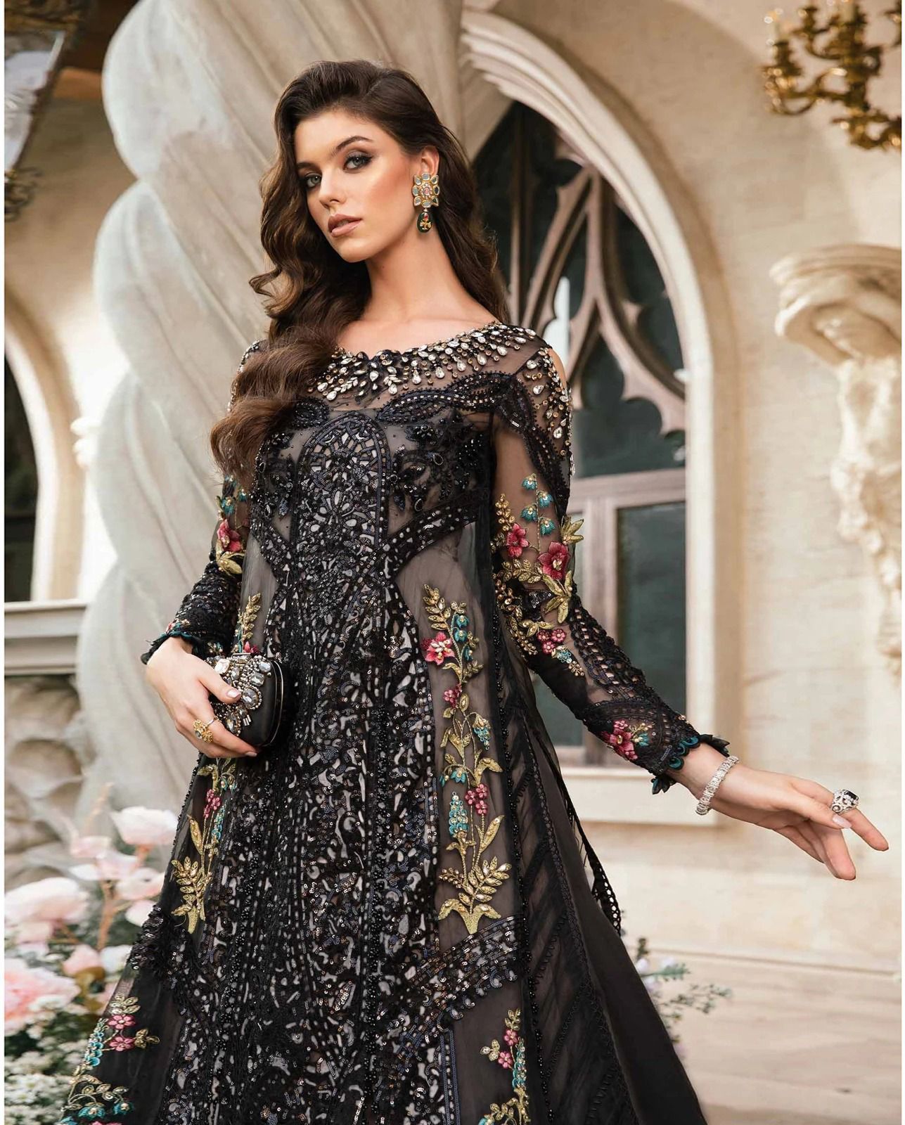Baroque UNSTITCHED 3 PIECE Black Dress
