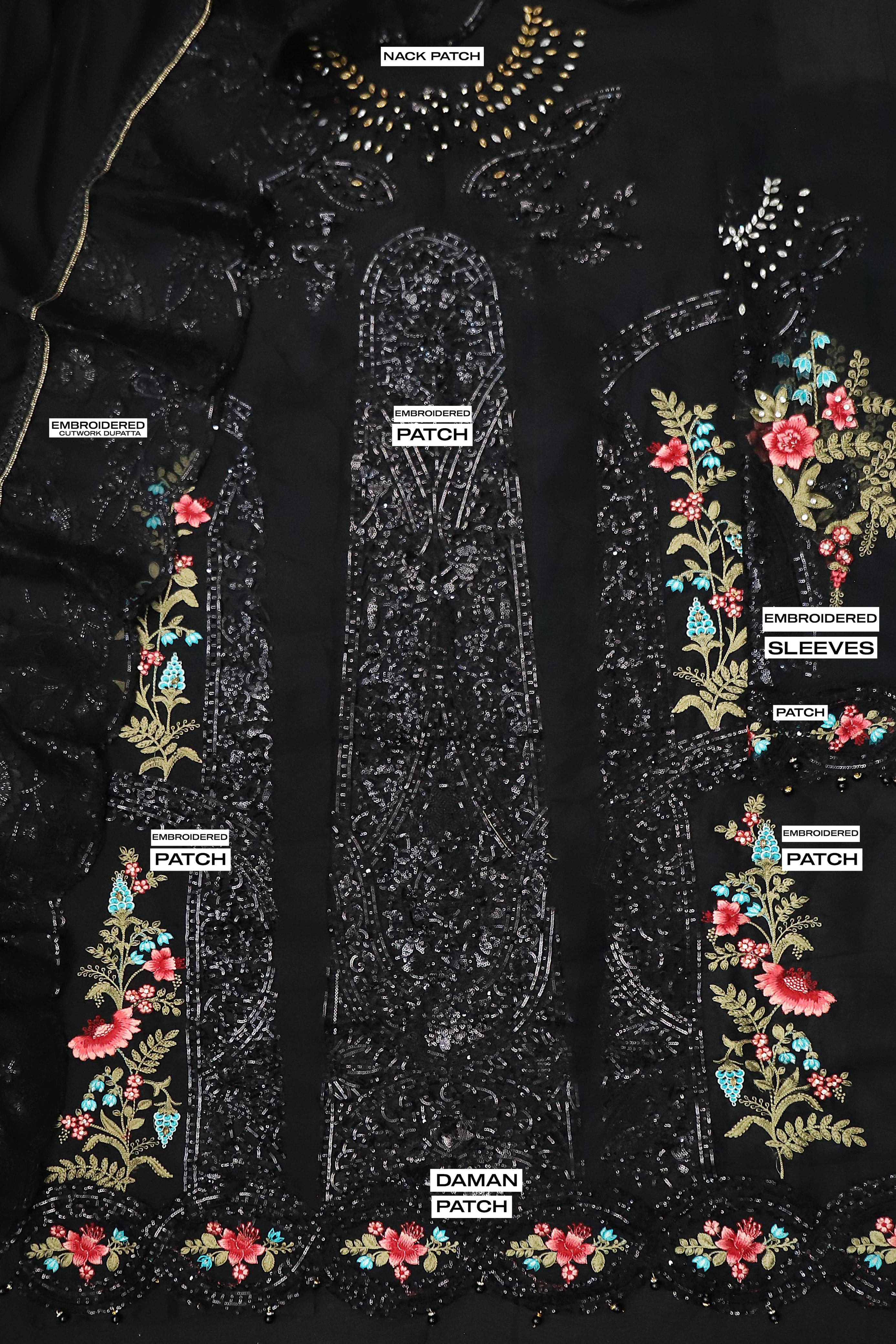 Baroque UNSTITCHED 3 PIECE Black Dress
