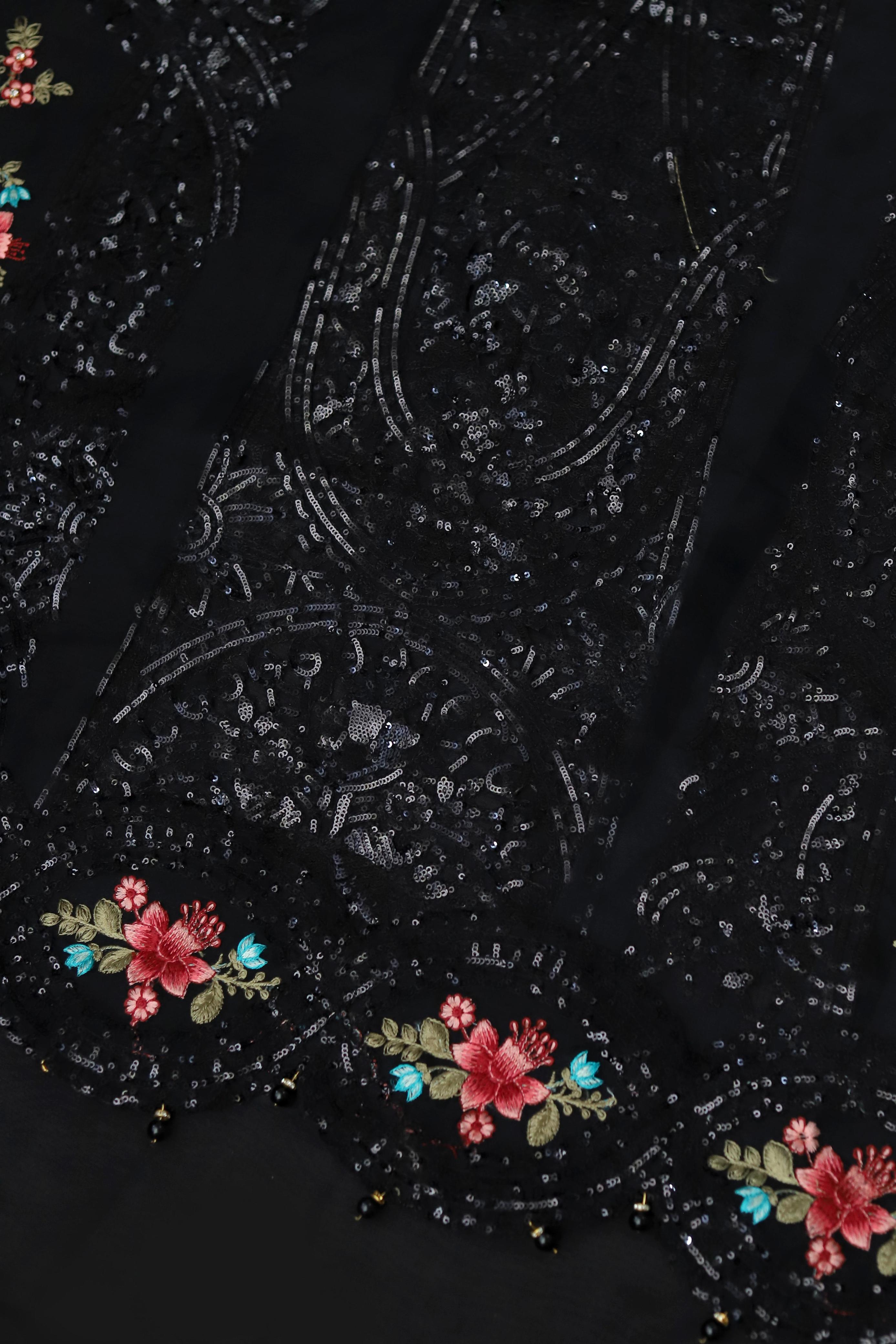 Baroque UNSTITCHED 3 PIECE Black Dress