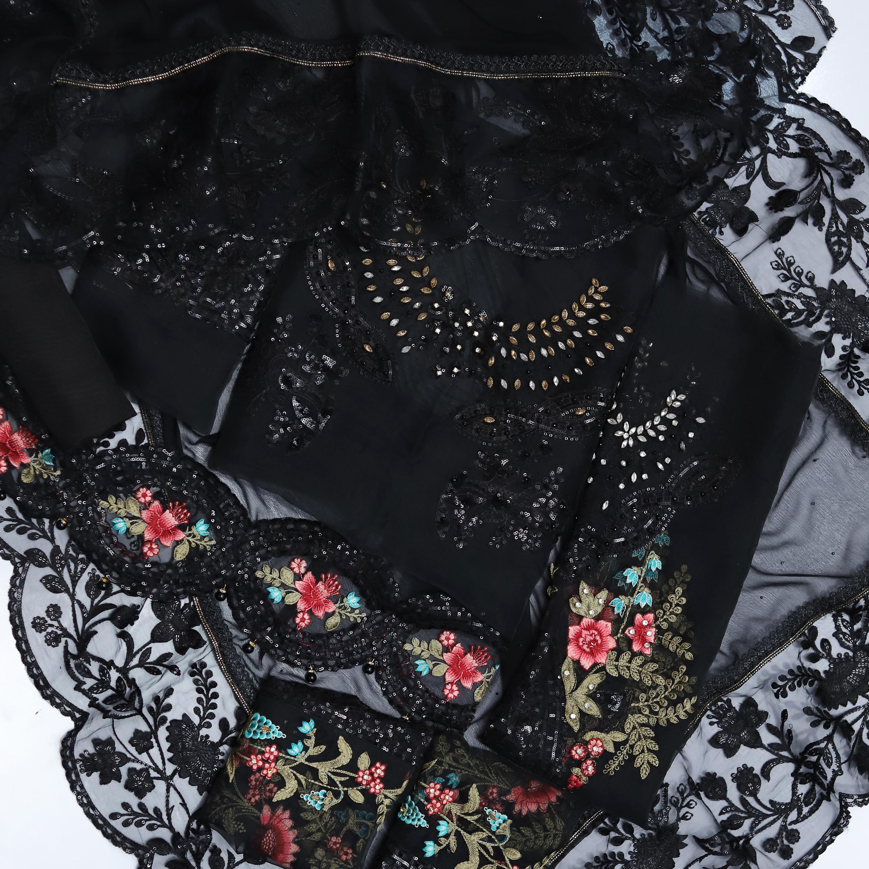 Baroque UNSTITCHED 3 PIECE Black Dress