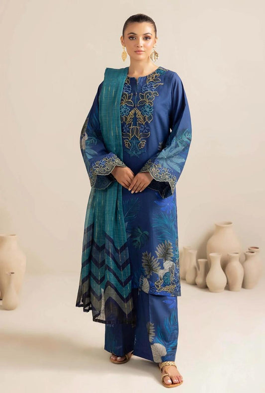 Air jet Doby LAWN Fabric 3Pc Blue Suit