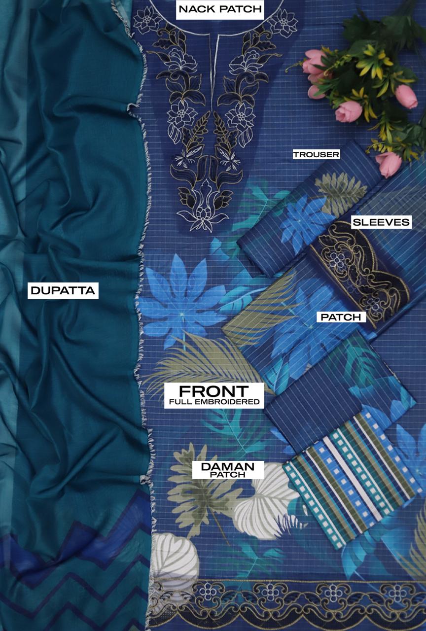 Air jet Doby LAWN Fabric 3Pc Blue Suit