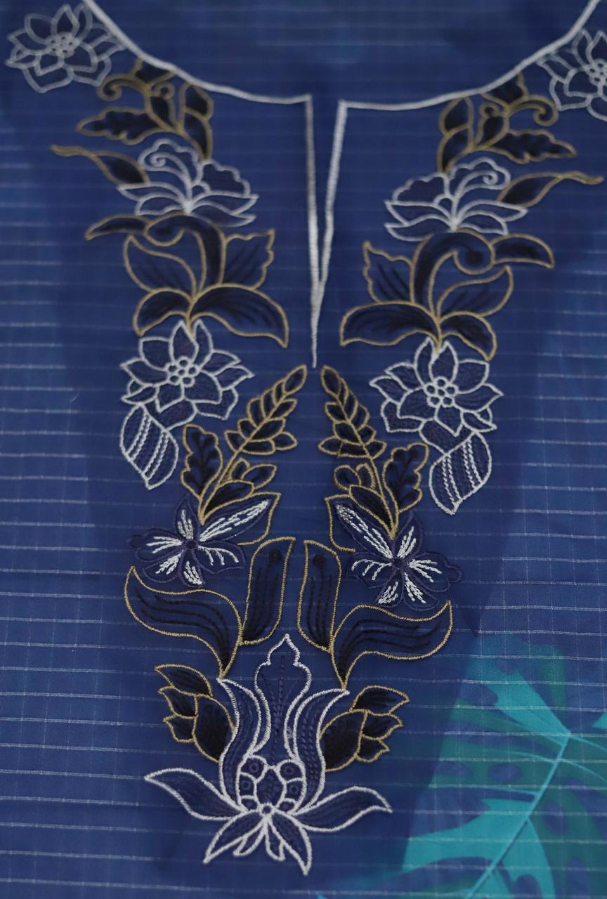 Air jet Doby LAWN Fabric 3Pc Blue Suit