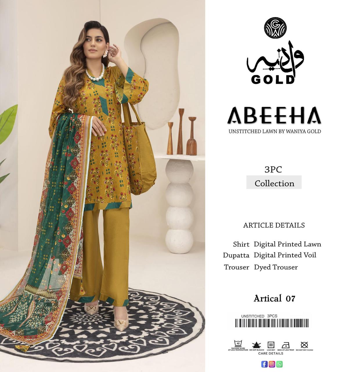 Original Waniya Gold Lawn 3 Peice