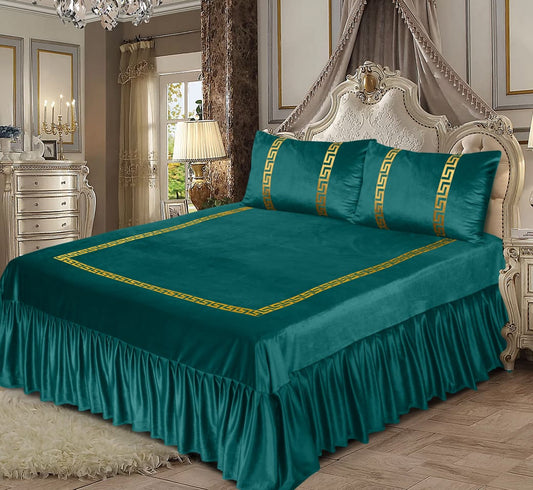 3PC Shine Velvet Applique Bridal Bedset -10