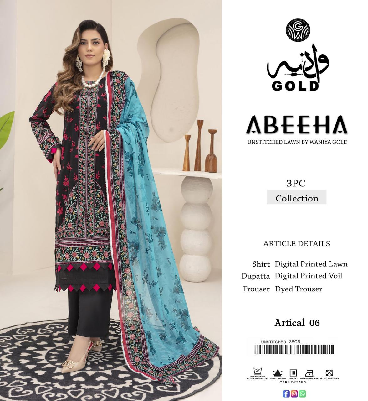 Original Waniya Gold Lawn 3 Peice