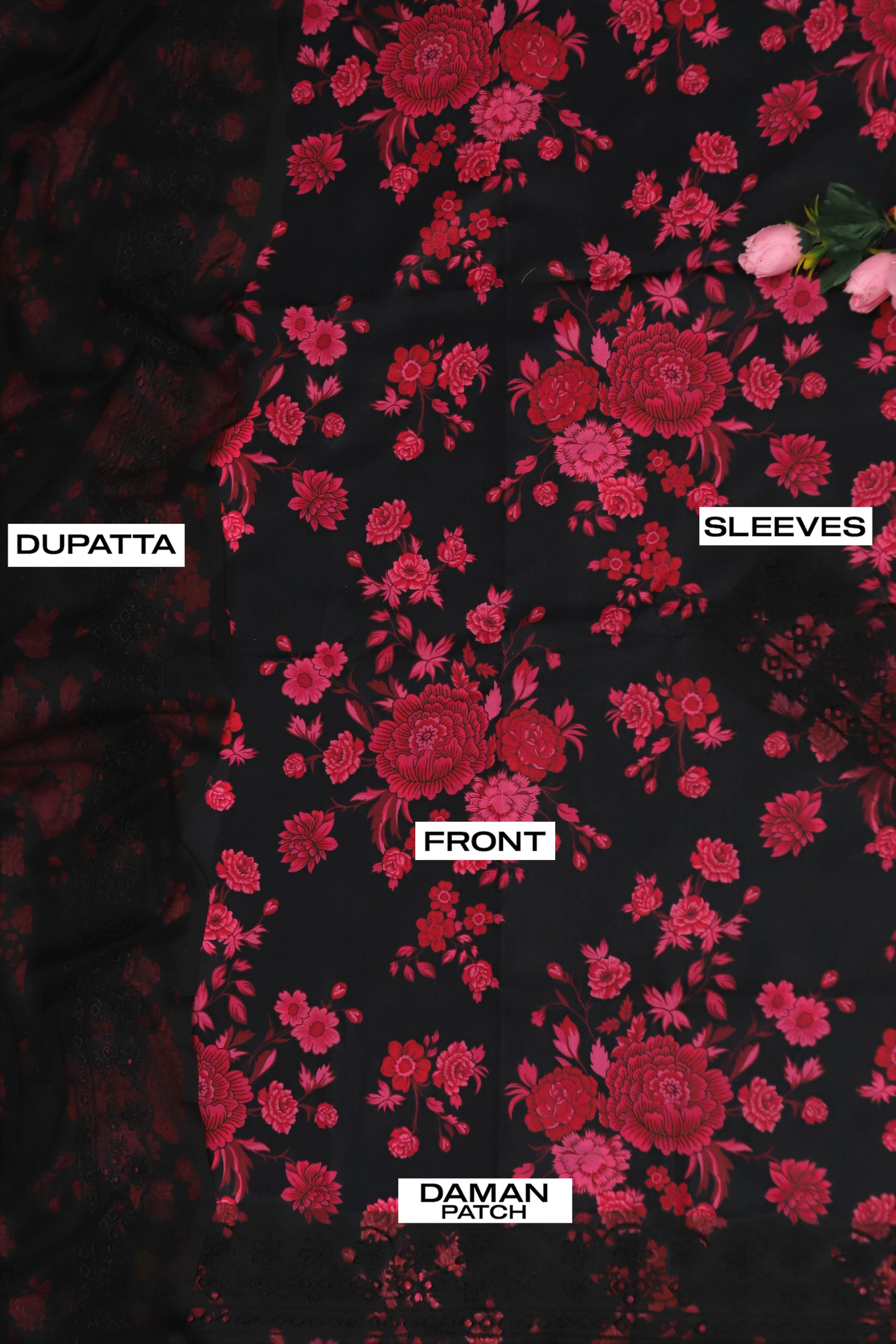 Red Black Lawn Suit 3Pc