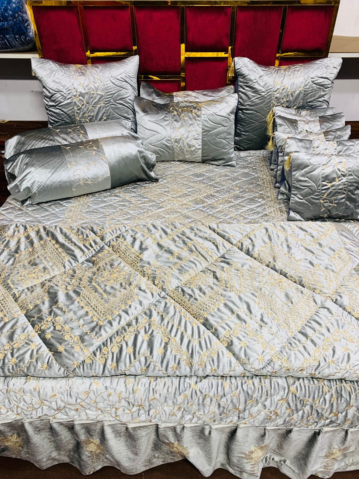 Luxury Fancy Bridal Quilt Cover Set 14 Pcs - 10