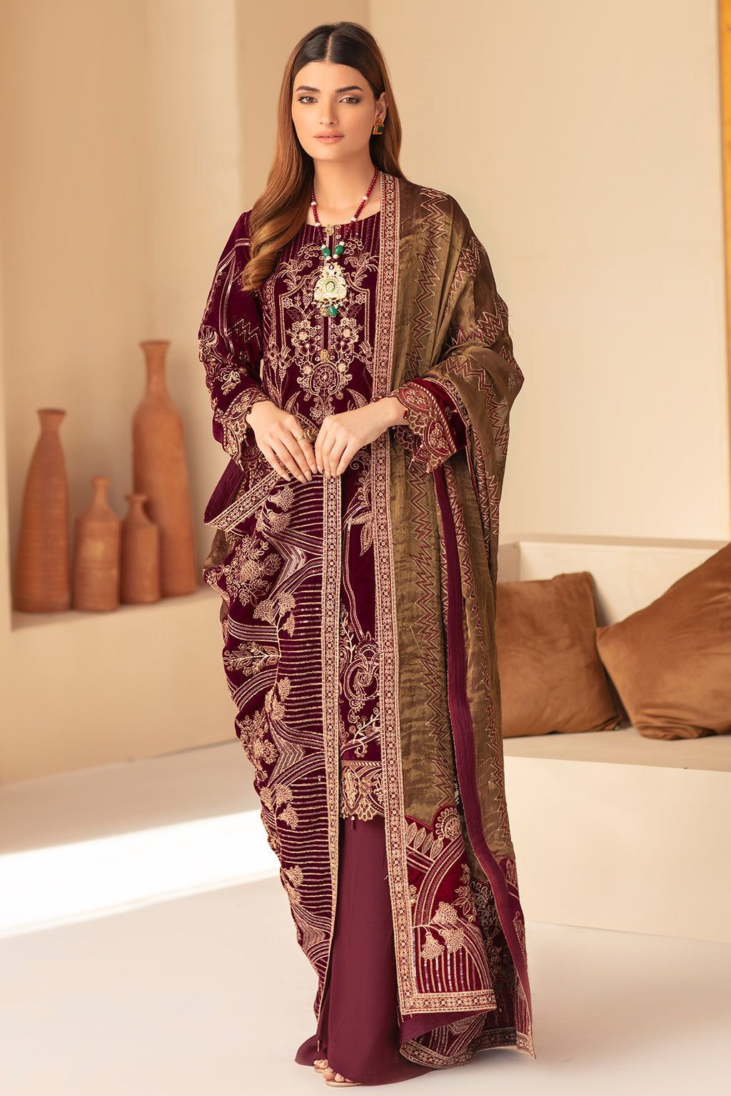 Mehroon Velvet Dress